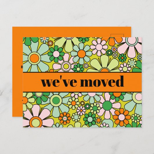 Retro Spring Floral neue Adresse / Wir sind umgezo Postkarte (Vorne/Hinten)
