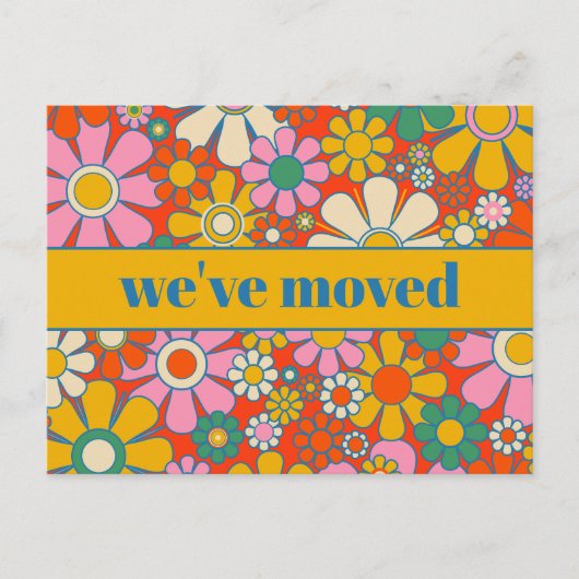 Retro Spring Floral neue Adresse / Wir sind umgezo Postkarte (Vorderseite)