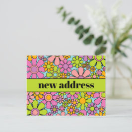 Retro Spring Floral New Address Postkarte