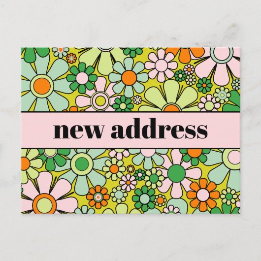 Retro Spring Floral New Address Postkarte (Vorderseite)