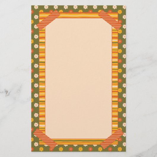 Retro Spring Hand Drawn Faux Washi Floral Vertical Briefpapier (Vorderseite)