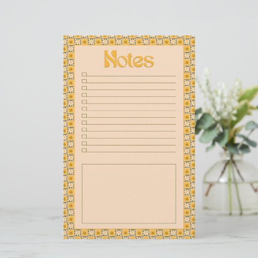 Retro Spring Hand Drawn Groovy Floral Check Notes Briefpapier (Stehend Vorderseite)