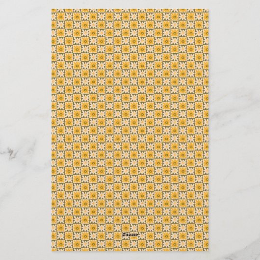 Retro Spring Hand Drawn Groovy Floral Check Notes Briefpapier (Rückseite)