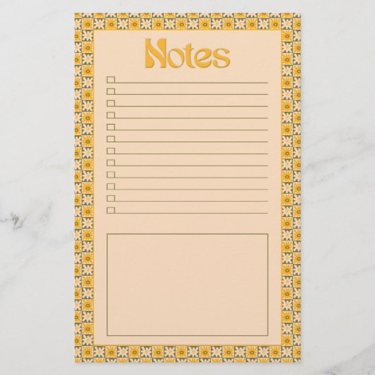 Retro Spring Hand Drawn Groovy Floral Check Notes Briefpapier (Vorderseite)