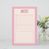 Retro Spring Hand Drawn Pink and White Grid Notes Briefpapier (Stehend Vorderseite)