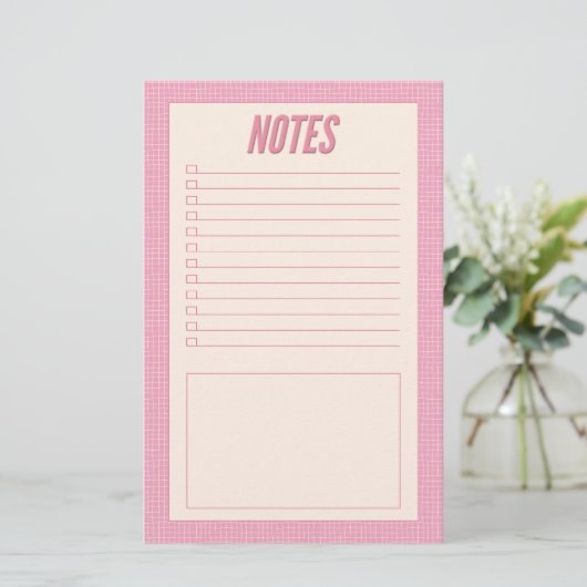 Retro Spring Hand Drawn Pink and White Grid Notes Briefpapier (Stehend Vorderseite)