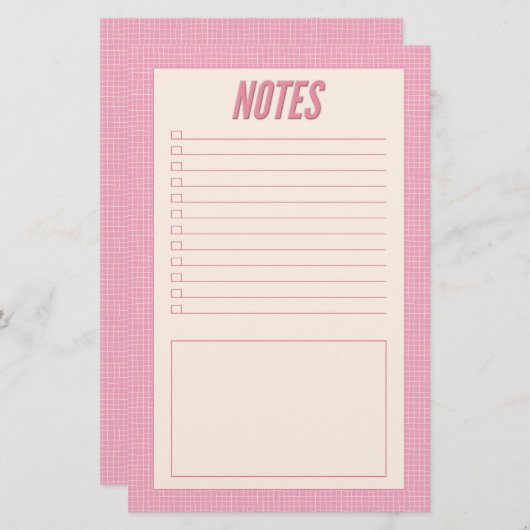 Retro Spring Hand Drawn Pink and White Grid Notes Briefpapier (Vorne/Hinten)
