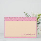 Retro Spring Hand Drawn Pink Floral and Grid Briefpapier (Stehend Vorderseite)