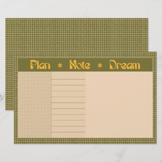 Retro Spring Hand Drawn Plan and Dream Green Grid Briefpapier (Vorne/Hinten)