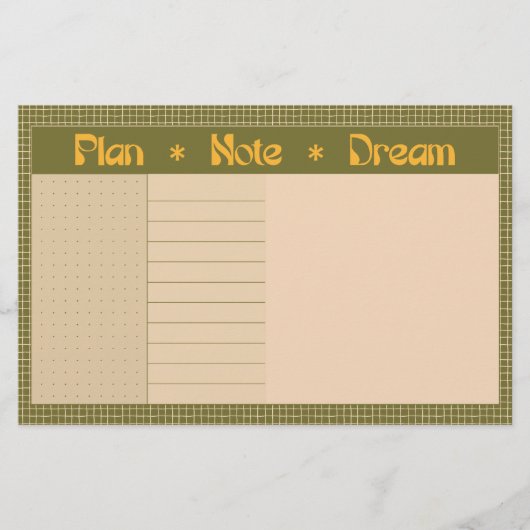 Retro Spring Hand Drawn Plan and Dream Green Grid Briefpapier (Vorderseite)