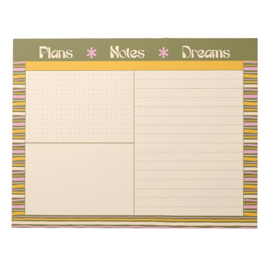 Retro Spring Hand Drawn Striped Plan and Dream Notizblock (Vorderseite)