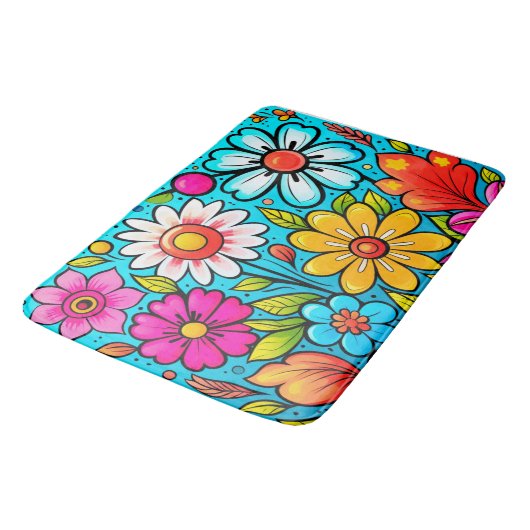 Retro Spring Hippie Blume Power Badematte (Schrägansicht)