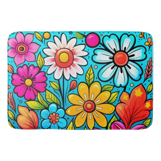 Retro Spring Hippie Blume Power Badematte (Vorderseite)