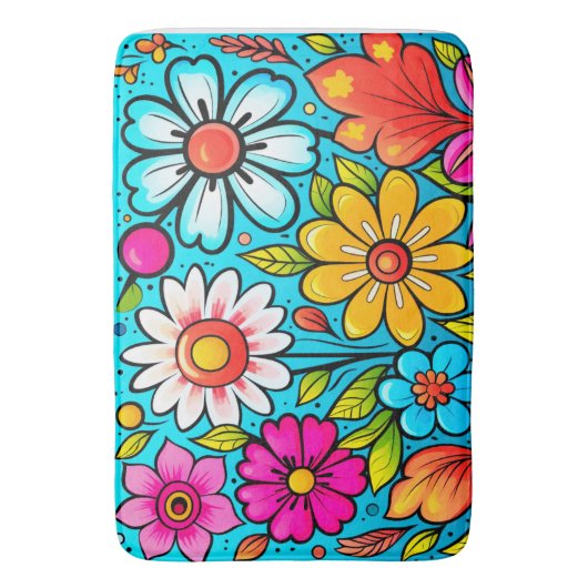 Retro Spring Hippie Blume Power Badematte (Vorderseite Vertikal)