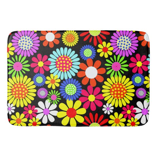 Retro Spring Hippie Blume Power Badematte (Vorderseite)