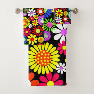 Retro Spring Hippie Blume Power Badhandtuch Set