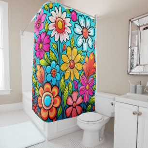Retro Spring Hippie Blume Power Duschvorhang