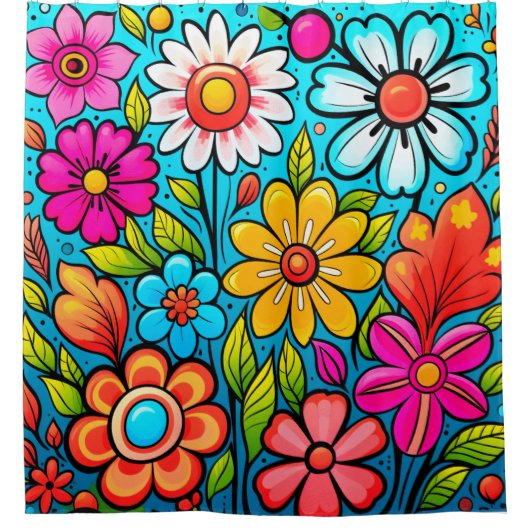 Retro Spring Hippie Blume Power Duschvorhang (Vorderseite)
