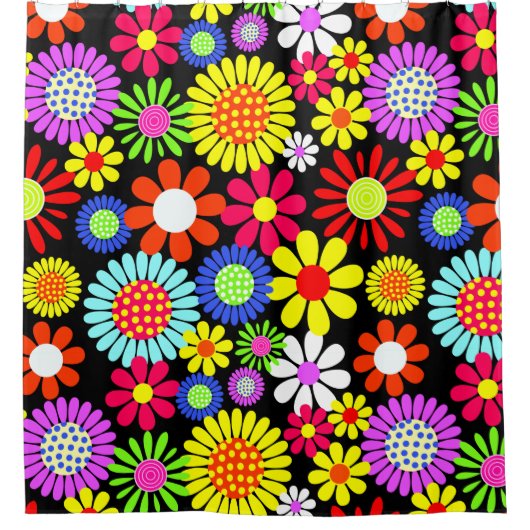 Retro Spring Hippie Blume Power Duschvorhang (Vorderseite)