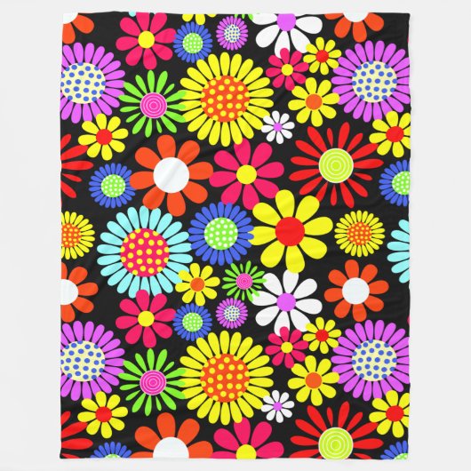 Retro Spring Hippie Blume Power Fleecedecke (Vorderseite)