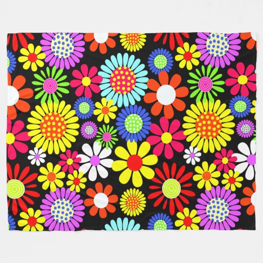 Retro Spring Hippie Blume Power Fleecedecke (Vorderseite (Horizontal))