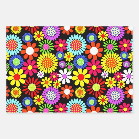 Retro Spring Hippie Blume Power Geschenkpapier Set (Vorderseite)