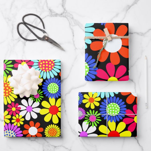 Retro Spring Hippie Blume Power Geschenkpapier Set (Vorderseite)