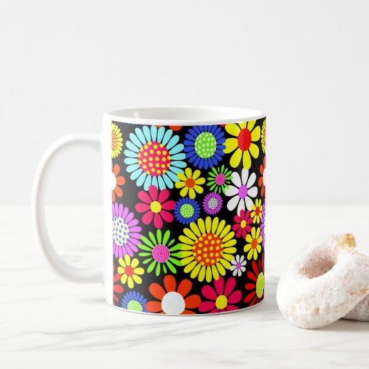 Retro Spring Hippie Blume Power Kaffeetasse (Mit Donut)