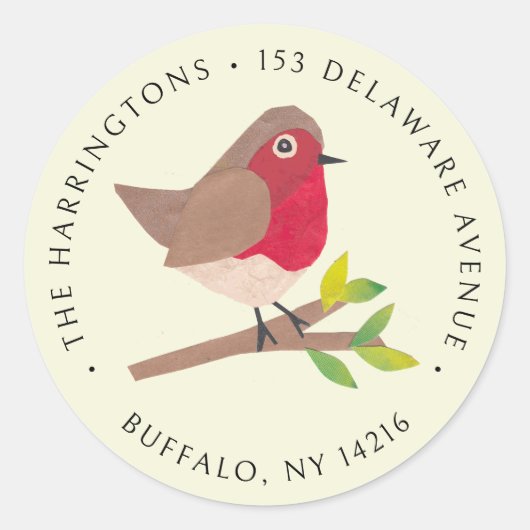 Retro Spring Robin HandIllustrierte Rücksendeadres Runder Aufkleber (Vorderseite)