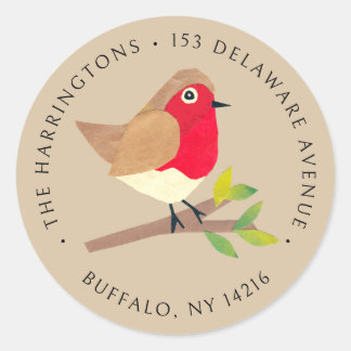 Retro Spring Robin Kraft Brown Return Address Runder Aufkleber