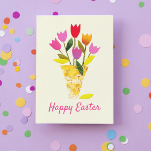 Retro Spring Tulips Hand-Illustrierter Blumenoster Feiertagskarte