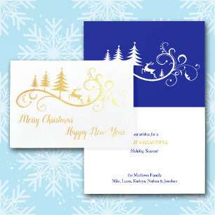 Retro Springenrotwild und Baum-Weihnachten Folienkarte