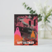Retro Spuk Halloween House Pink Orange Ghosts Postkarte (Stehend Vorderseite)