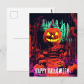 Retro Spuk Halloween-Kürbislaternen Postkarte (Vorne/Hinten)