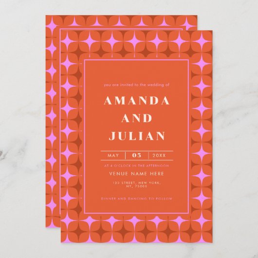 Retro Square Mitte Jahrhundert Moderne Alles in ei Einladung (Vorne/Hinten)