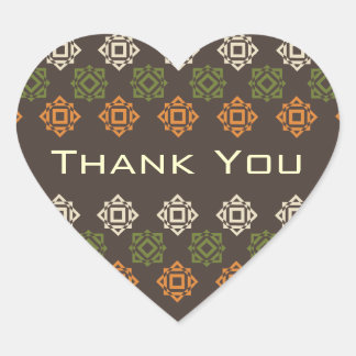 Retro Square Muster Brown Danke Heart Sticker