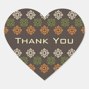 Retro Square Muster Brown Danke Heart Sticker