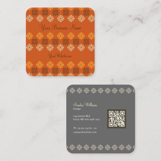 Retro Square Muster Orange Square Business Card Telefonnummerkarte (Vorne/Hinten)