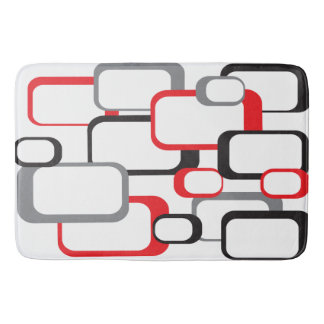 Retro Square Muster Red Grau Schwarz-weiß Badematte