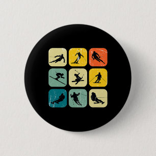 Retro Square Wintersports Ski Nordic Combination A Button