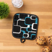 Retro Squares Blue Grau White Black Background Topflappen (Oben Unten)