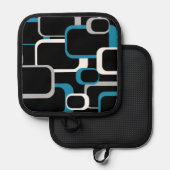 Retro Squares Blue Grau White Black Background Topflappen (Vorderseite/Rückseite)