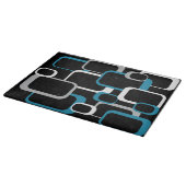 Retro Squares Blue White Gray Muster Black Schneidebrett (Ecke)