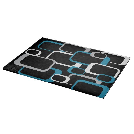 Retro Squares Blue White Gray Muster Black Schneidebrett (Ecke)
