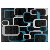 Retro Squares Blue White Gray Muster Black Schneidebrett (Vorderseite)