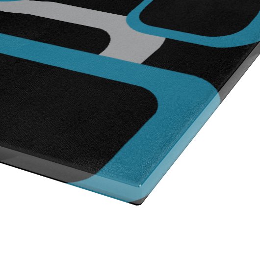 Retro Squares Blue White Gray Muster Black Schneidebrett (Ecke)