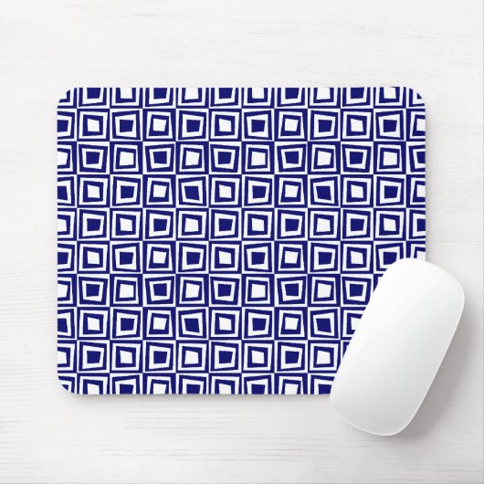 Retro Squares - Deep Navy auf Weiß Mousepad (Mit Mouse)