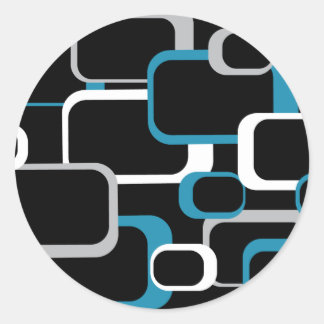 Retro Squares Muster Blau Weiß Schwarz Runder Aufkleber