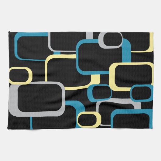 Retro Squares Muster Gelb Blau Schwarz Geschirrtuch (Horizontal)