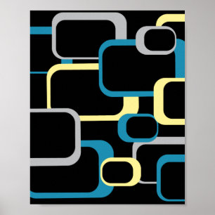 Retro Squares Muster Gelb Blau Schwarz Poster